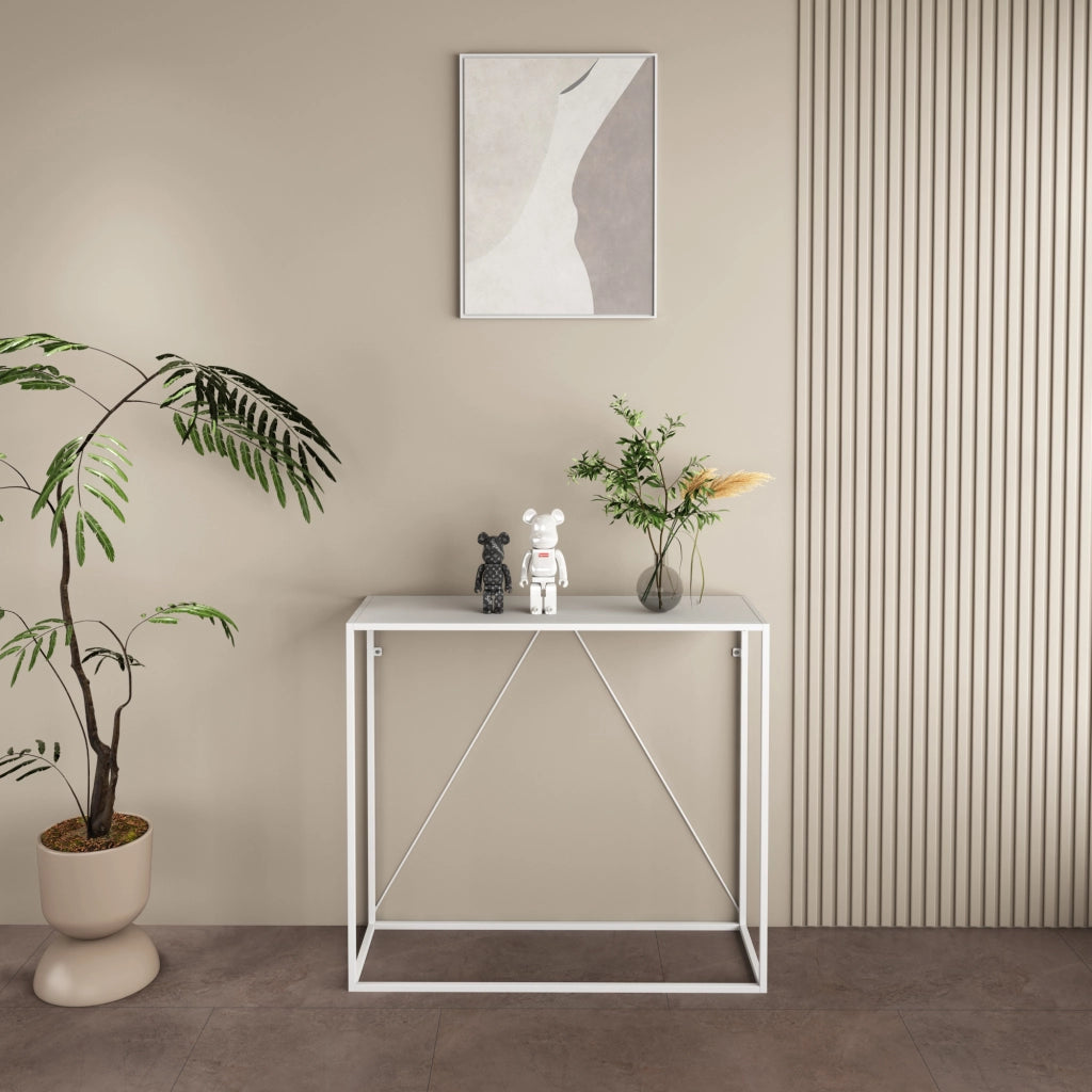 Tavolo a Consolle Austevoll in Acciaio 90 x 30 x 80 cm - Bianco [en.casa]