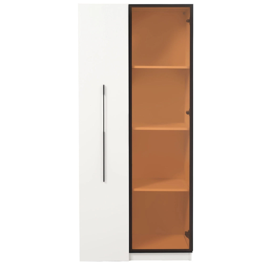 Vetrina con libreria estraibile 70x40x160 cm bianca, MDF con LED e vetro