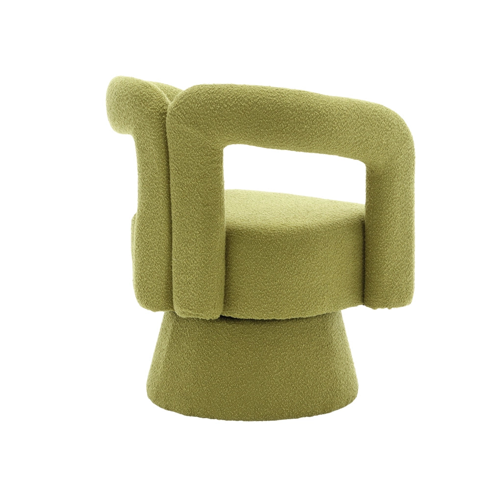 Poltrona Girevole a 360° con Schienale Arrotondato e Braccioli Integrati; in Bouclé; Verde Oliva
