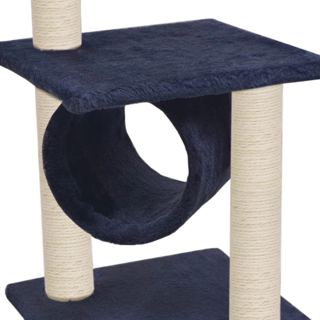 Tiragraffi albero per gatti cuccia per gatti peluche in sisal 65 cm blu scuro 3702219