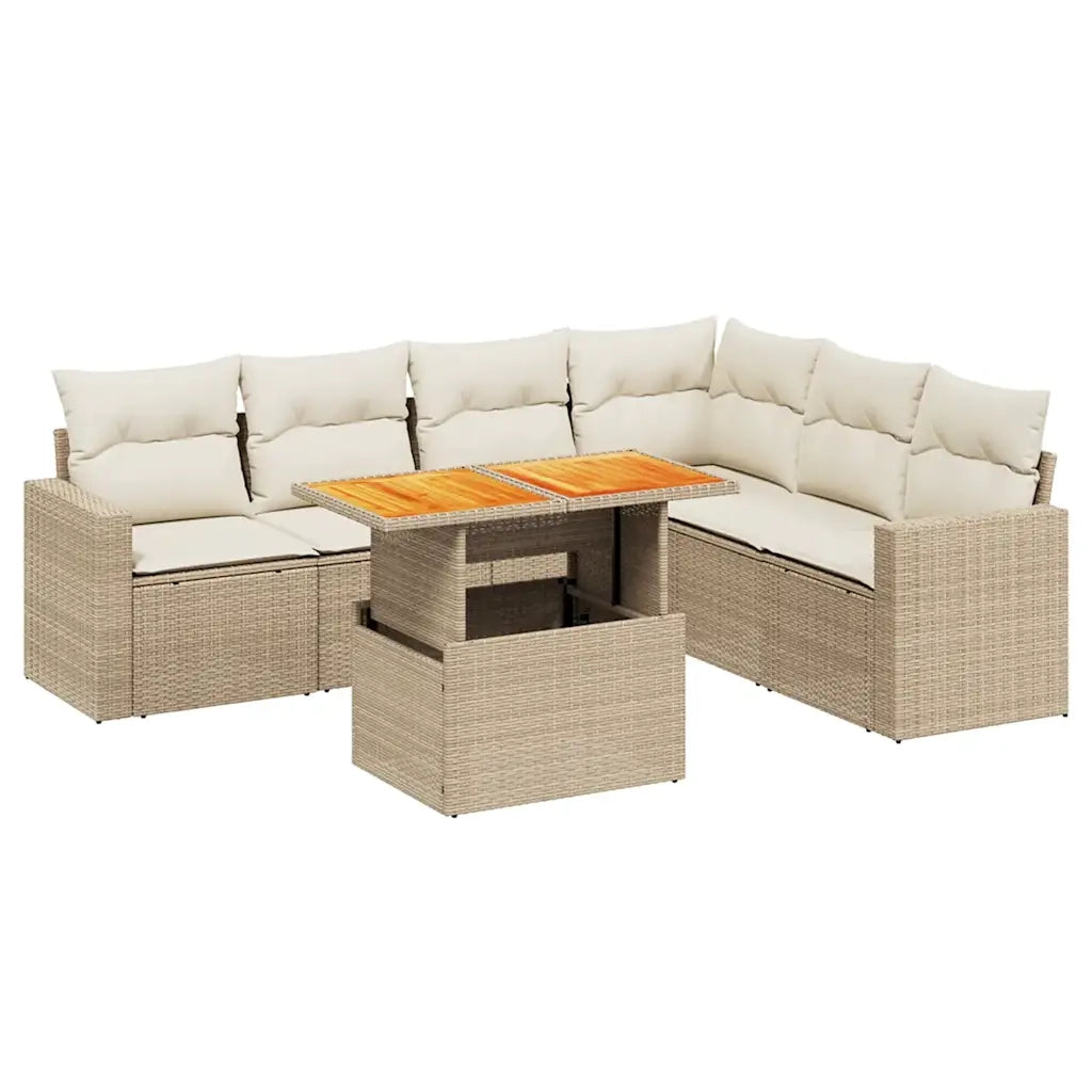 Set Divani da Giardino 7 pz con Cuscini Beige in Polyrattan 3271331