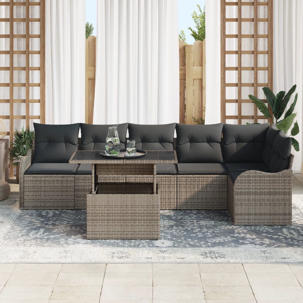 Set di Divani da Giardino  7 Pezzi con Cuscini Grigio Polyrattan
