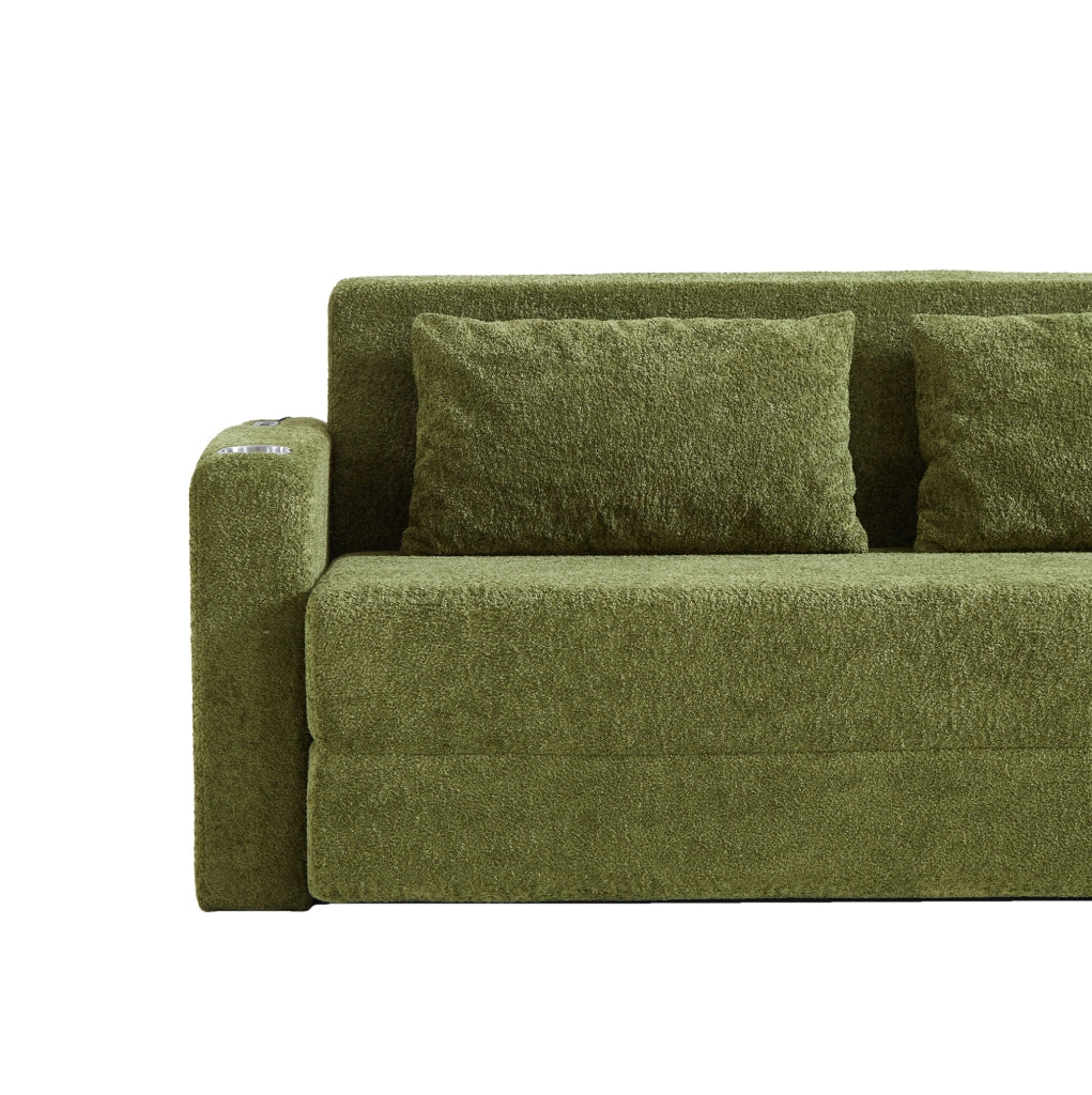 Divano letto 2 posti pieghevole con USB; portabicchieri e tasche laterali; verde
