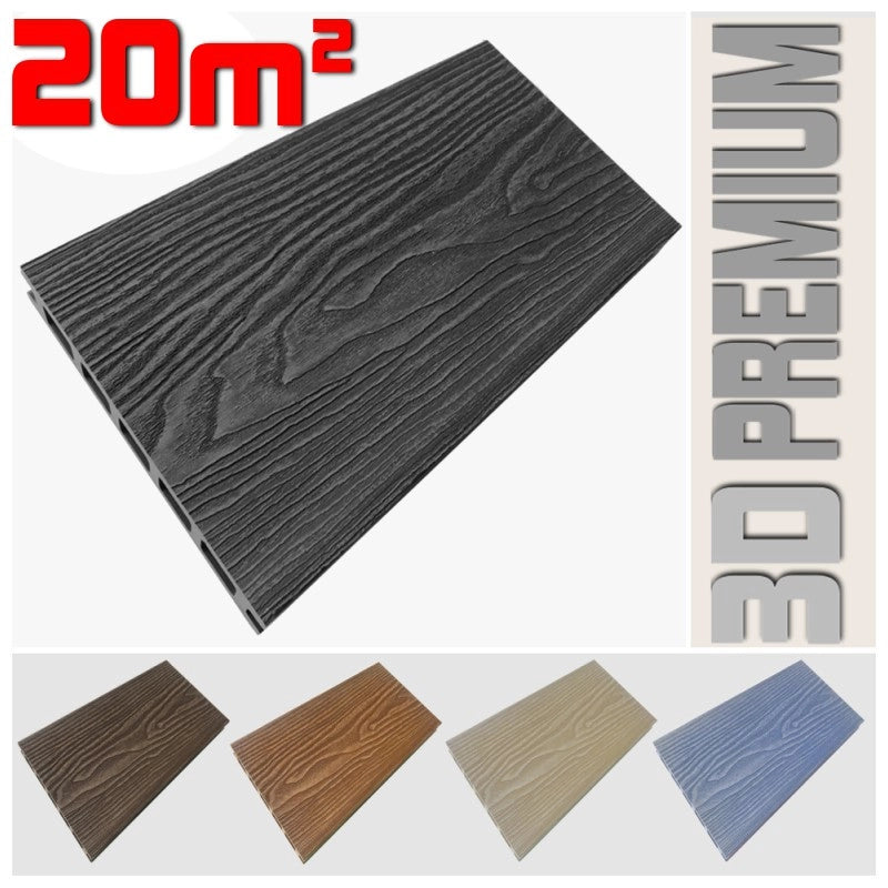 Listone WPC 3D 20m² per pavimentazione decking colore Antracite effetto legno listone 146x2200mm spessore 25mm