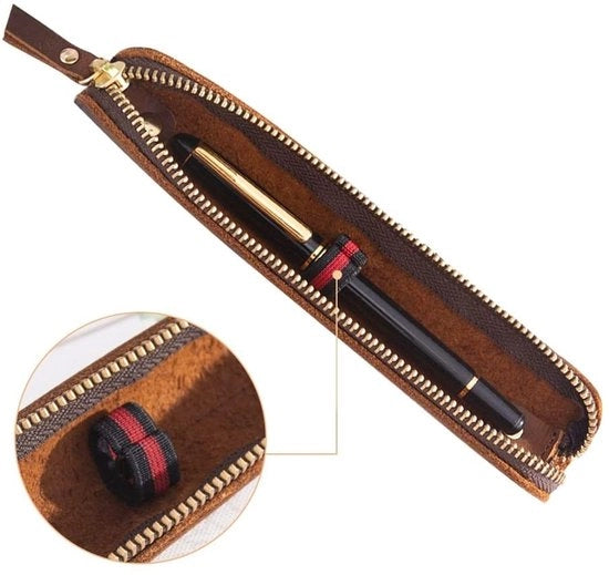 Etui in Pelle Acquaproteggiato - Penna Portatile con Chiusura a Ritaglio - Protezione per Pennarelli e Matite - Dimensioni Compatte