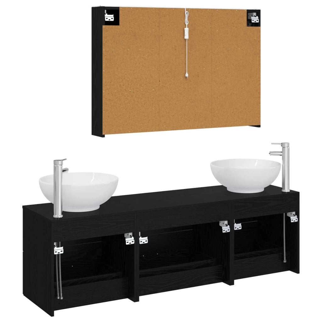 Set di mobili per il bagno 4 pcs Rovere Nero 3406944
