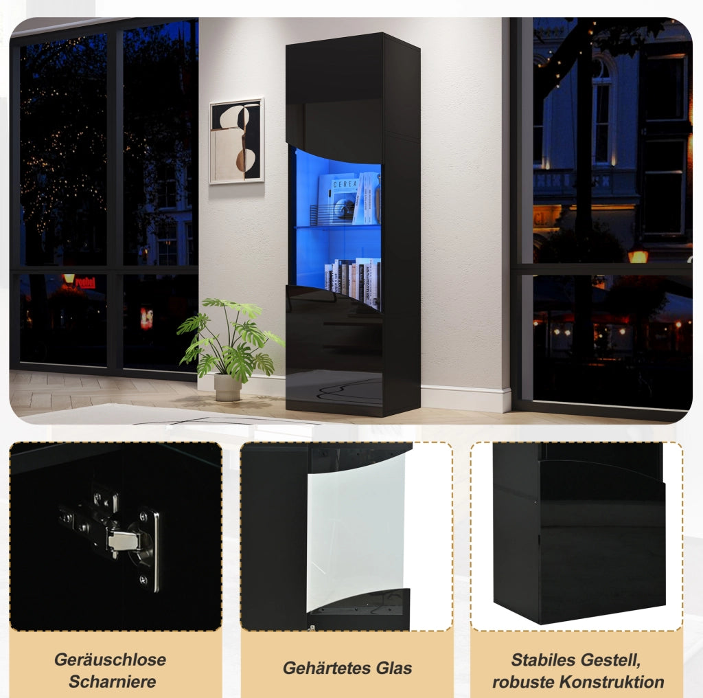 Vetrina alta e stretta 35 x 50 x 165 cm con luce LED e vetro temperato
