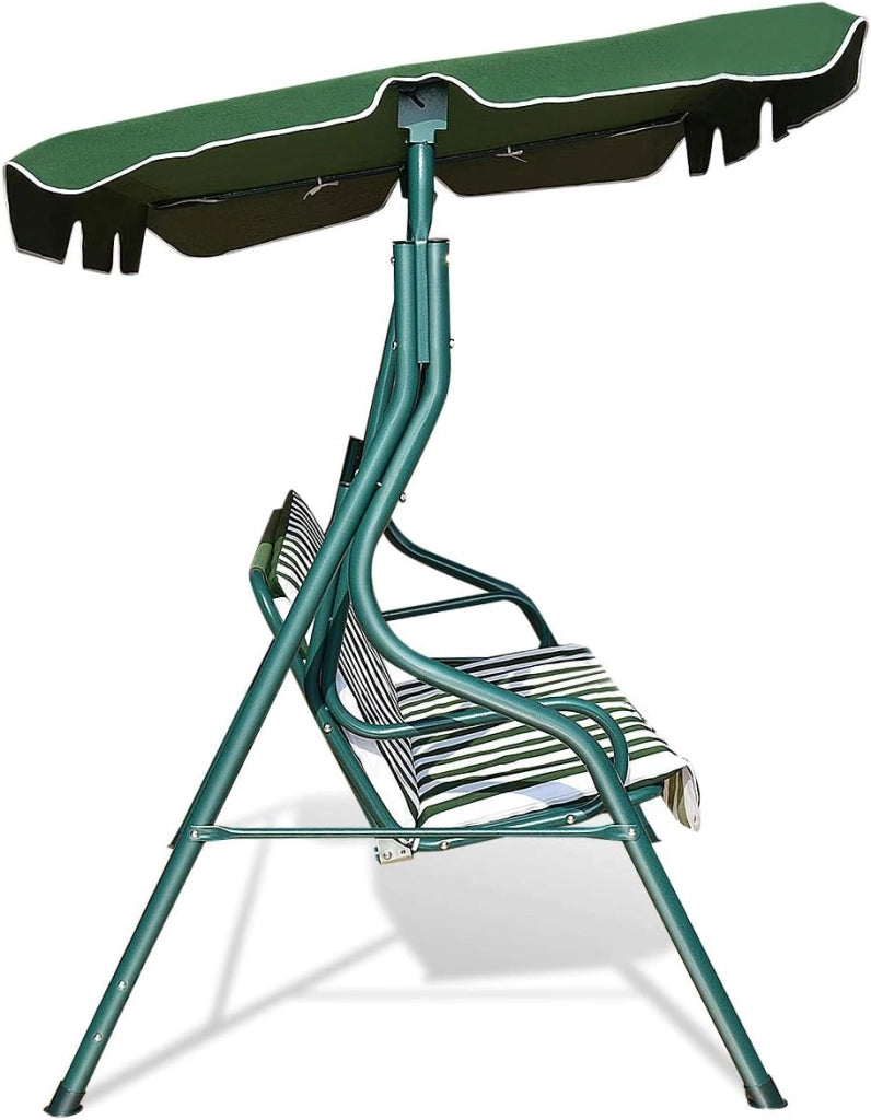 Dondolo da Giardino, a 3 Posti, Sedia da Oscillazione, Altalena con Tettuccio Ricambiabile, Portata di 210 kg, Verde/Marrone/Nero