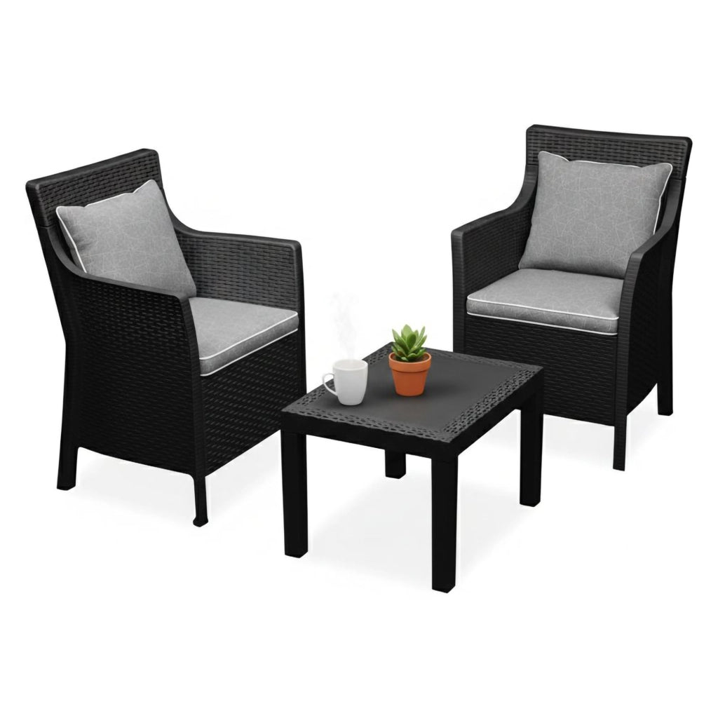 Salottino Outdoor Ben, set Salotto da Esterno 2 Posti Made in Italy, Nero Antracite