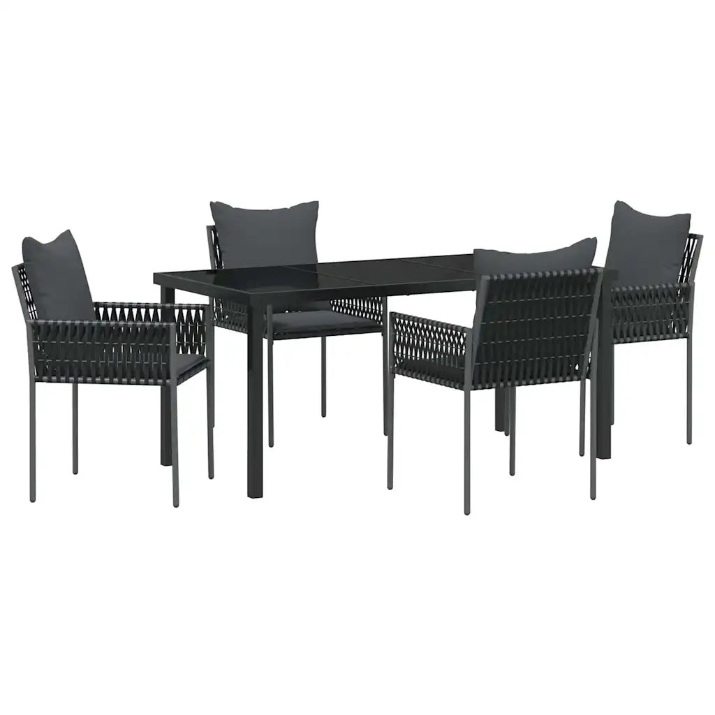 Set da Pranzo per Giardino 5 pcs Nero e Grigio Rattan in PE 3379103