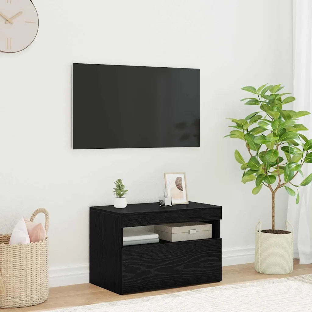 Mobile TV con LED Rovere Nero 60 x 35 x 40 cm Legno multistrato 862555