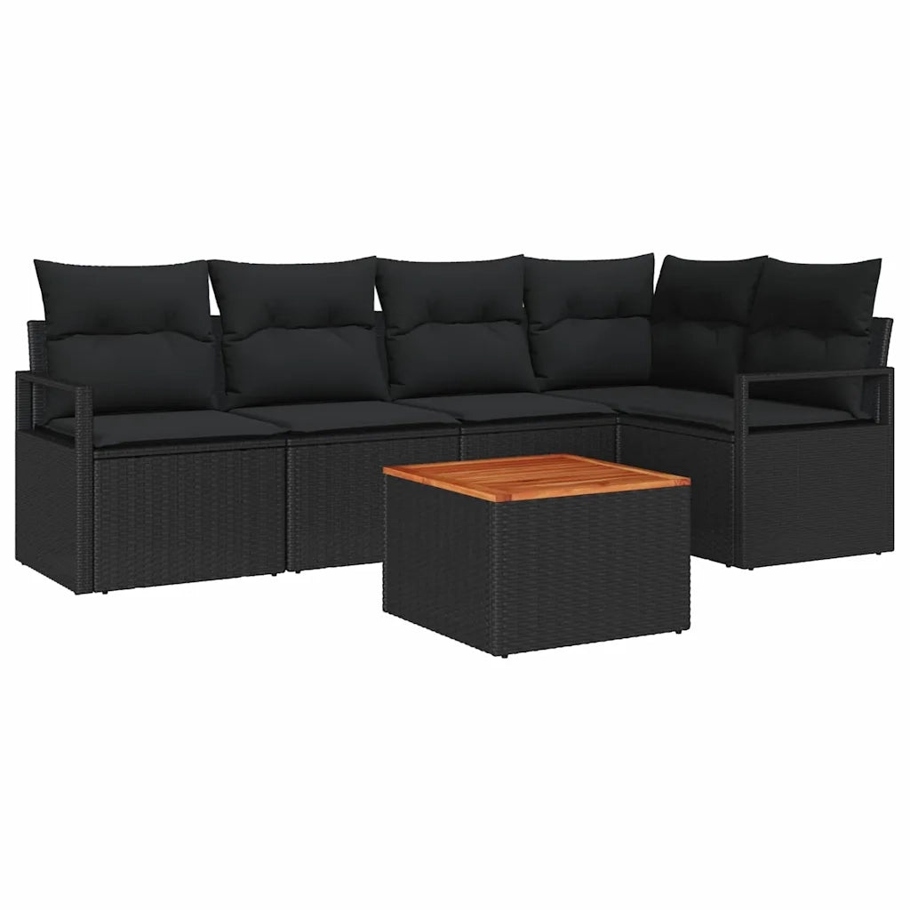 Set Divano da Giardino con archiviazione 6 pcs Nero polyrattan 3356378