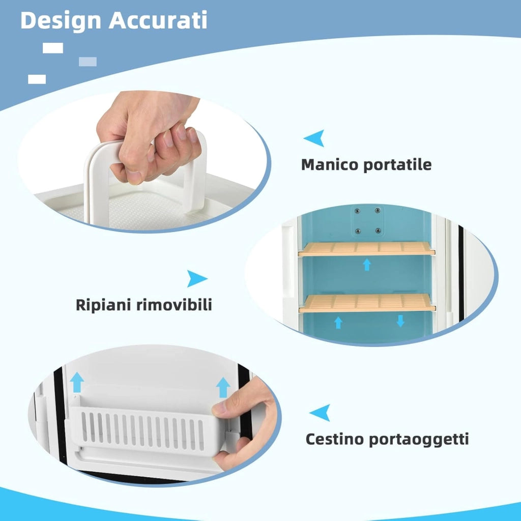 10 L Mini Frigo Portatile 220 V AC/12 V DC con Specchio LED per Prodotti di Bellezza, Bevande, Frigo Termostatico e Riscaldamento per Auto, 23 x 28 x 34 cm