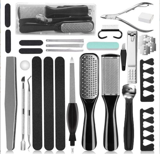 Kit pedicure 30 in 1, Strumenti pedicure professionali, Adatto per rimozione della pelle morta dei piedi e delle unghie per cura a casa e salone