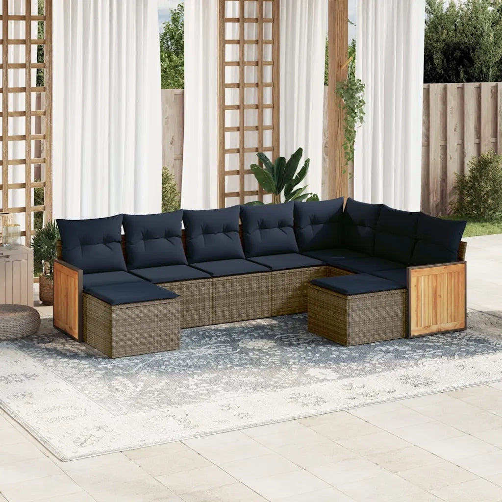 Set Divani da Giardino 9 pz con Cuscini Grigio in Polyrattan 3228224