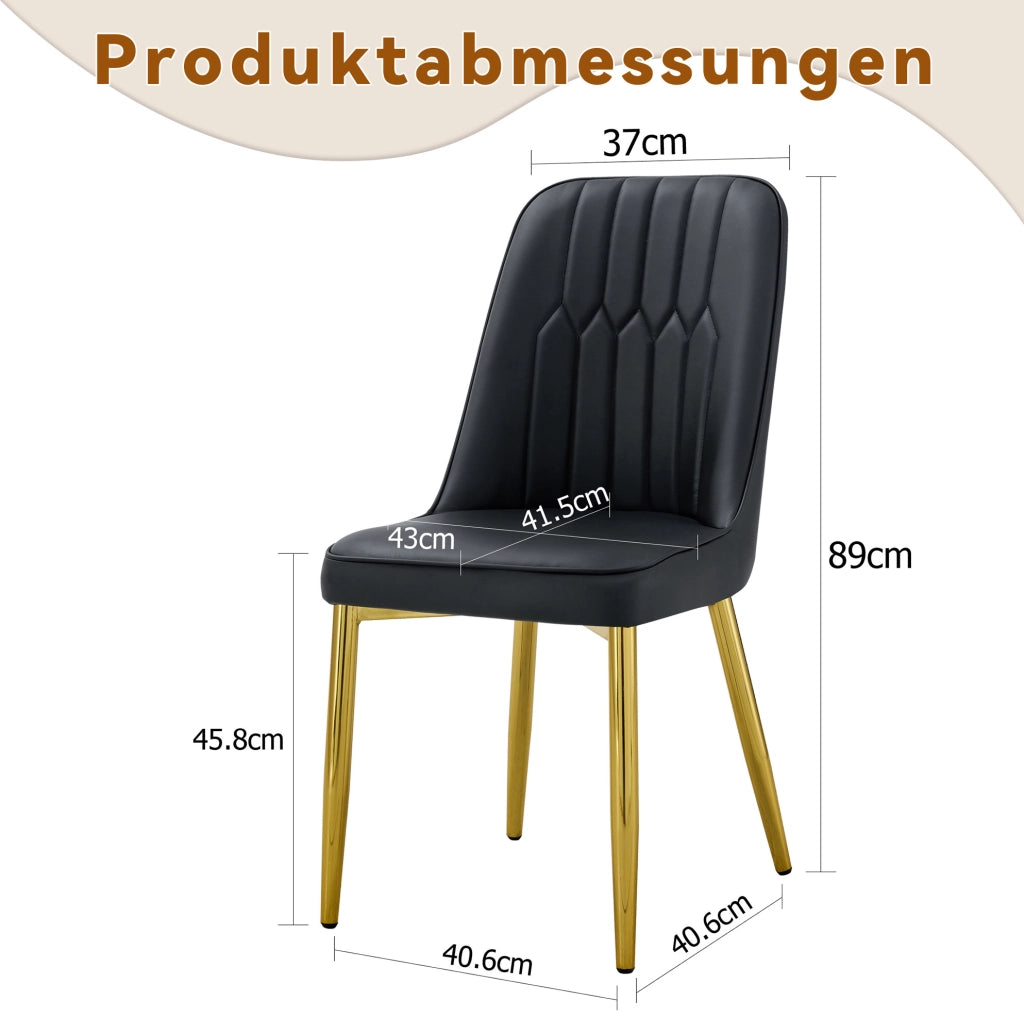 Sedia da pranzo moderna in PU nero e oro; 89 cm; con gambe in metallo