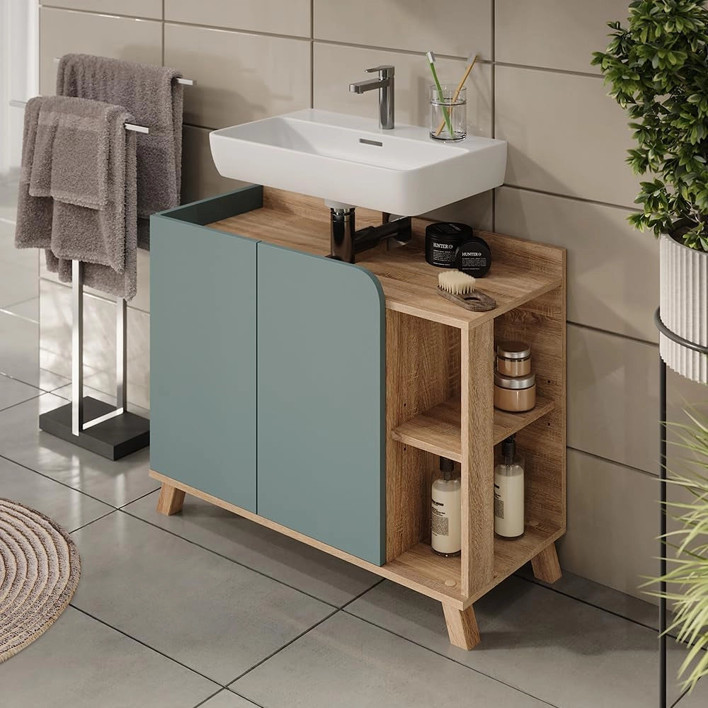 Mobiletto per lavabo Karen, Sonoma/blu, 80 x 65 cm con 2 porte