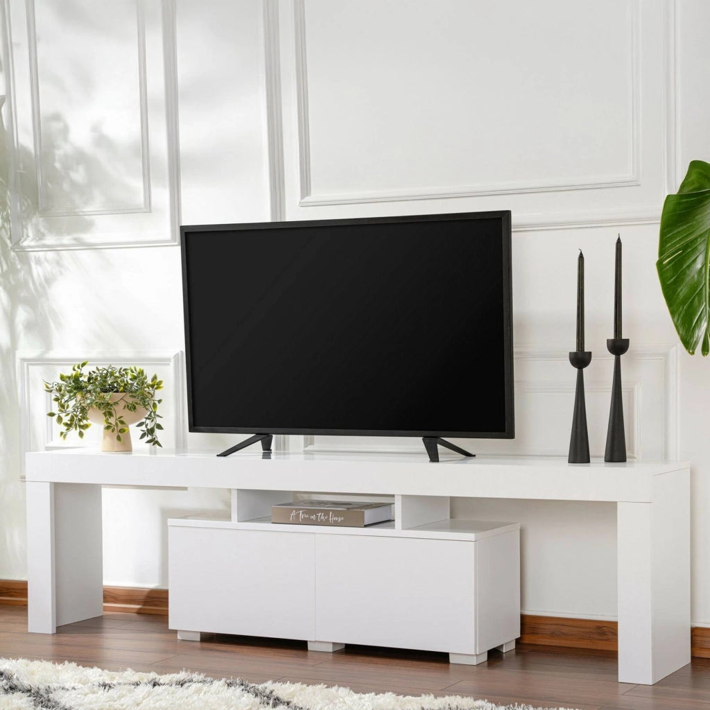 Mobile porta TV Andarna, Credenza da soggiorno, Armadio basso per TV, Base parete attrezzata, 180x31 h50 cm, Bianco