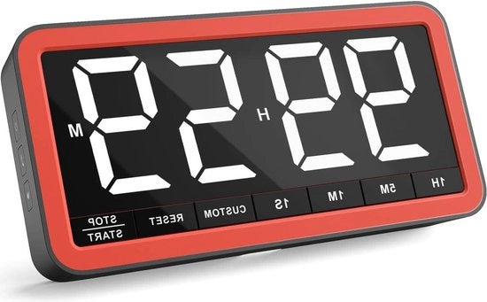 Cucina Digitale con Display Extra Grande - Timer Magnetico con 3 Livelli di Brillantezza, 4 Allarmi e 3 Nivele di Volume - Timer con Batteria per Cucina e Scuola - Nero - Arancione