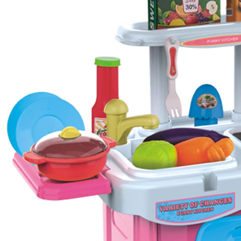 Trade Shop - Cucina Giocattolo Bambini Fornello Luci Suoni Richiudibile In Trolley Accessori -
