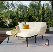 Lettino prendisole da esterno con cuscino da 10 cm; poliestere beige