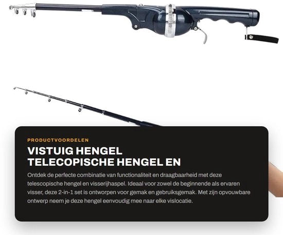 Hengel 2-in-1 Combo - Asta Telescopica - Hengel Portatile - Giunzione per Pesca - Manico Ergonomico - Cassetta di Azionamento Robusta - Attrezzo per Pescare