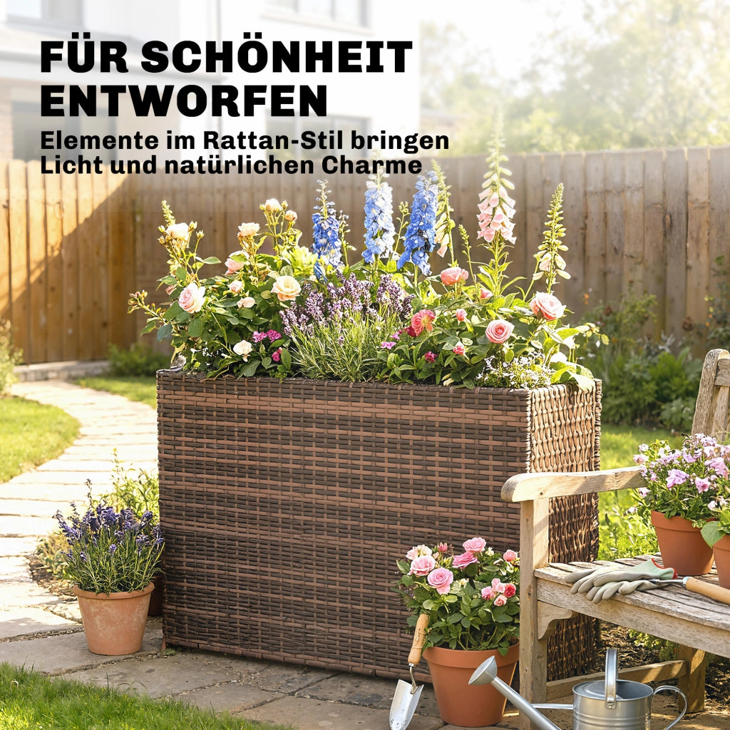 Vaso per piante in rattan con inserto rimovibile e piedi regolabili per terrazza e balcone ¨C zephmum ¨C Marrone