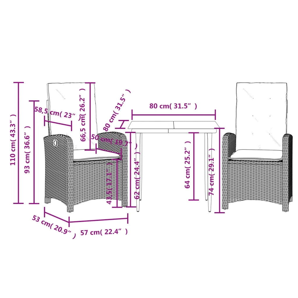 Set Pranzo da Giardino 3pz con Cuscini Grigio Chiaro Polyrattan 3212410