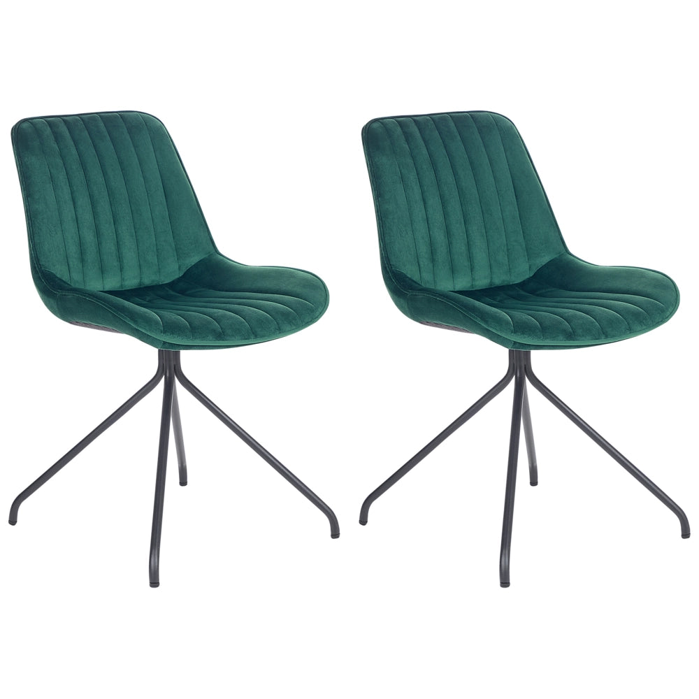 Set di 2 sedie da pranzo imbottite in velluto Verde Sedia da sala da pranzo per interni con gambe in acciaio Decor