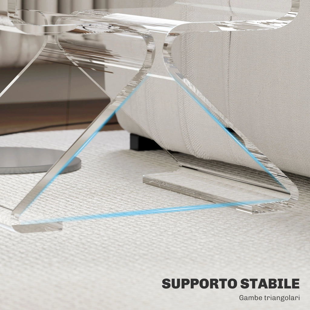 Tavolino Basso Geometrico a 2 Livelli in Acrilico con Gambe Triangolari, 40x30x45 cm, Trasparente