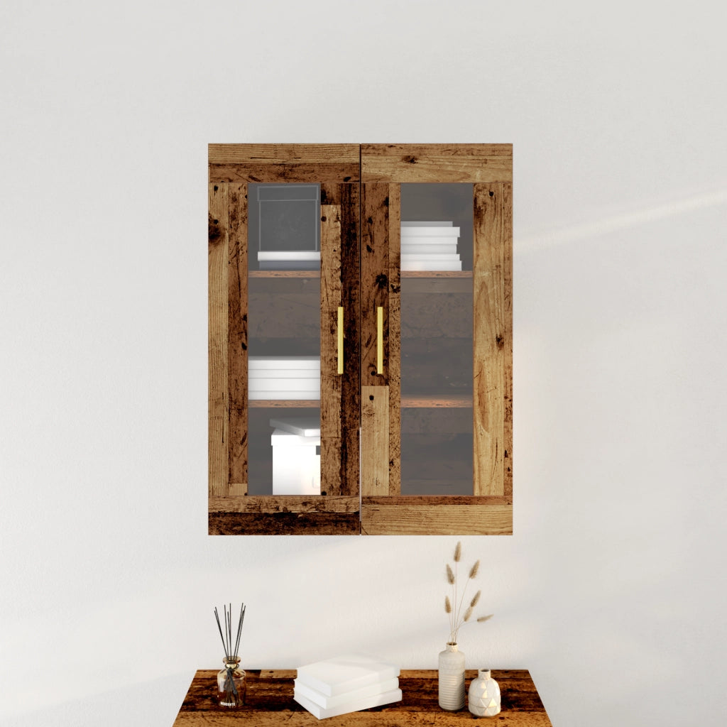 Armadio a muro con porte in vetro in legno antico 69,5x34x90 cm