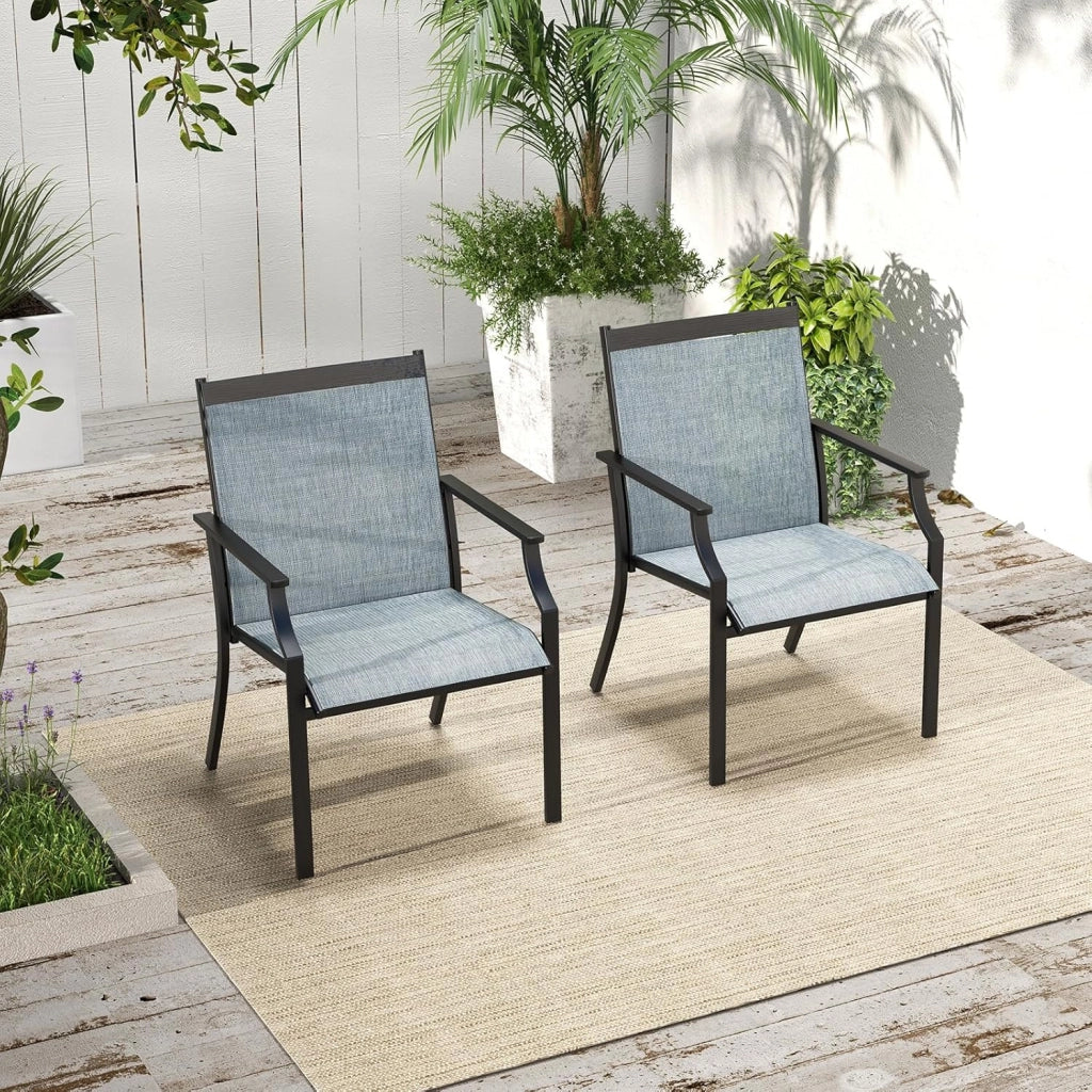 Set di 2 Sedie da Gairdino, Poltrone da Patio con Seduta in Tessuto Textilene, Sdraio da Balcone con Gambe in Metallo, Sedia da Pranzo Poltata 150 kg, per Giardino, Patio (Blu)