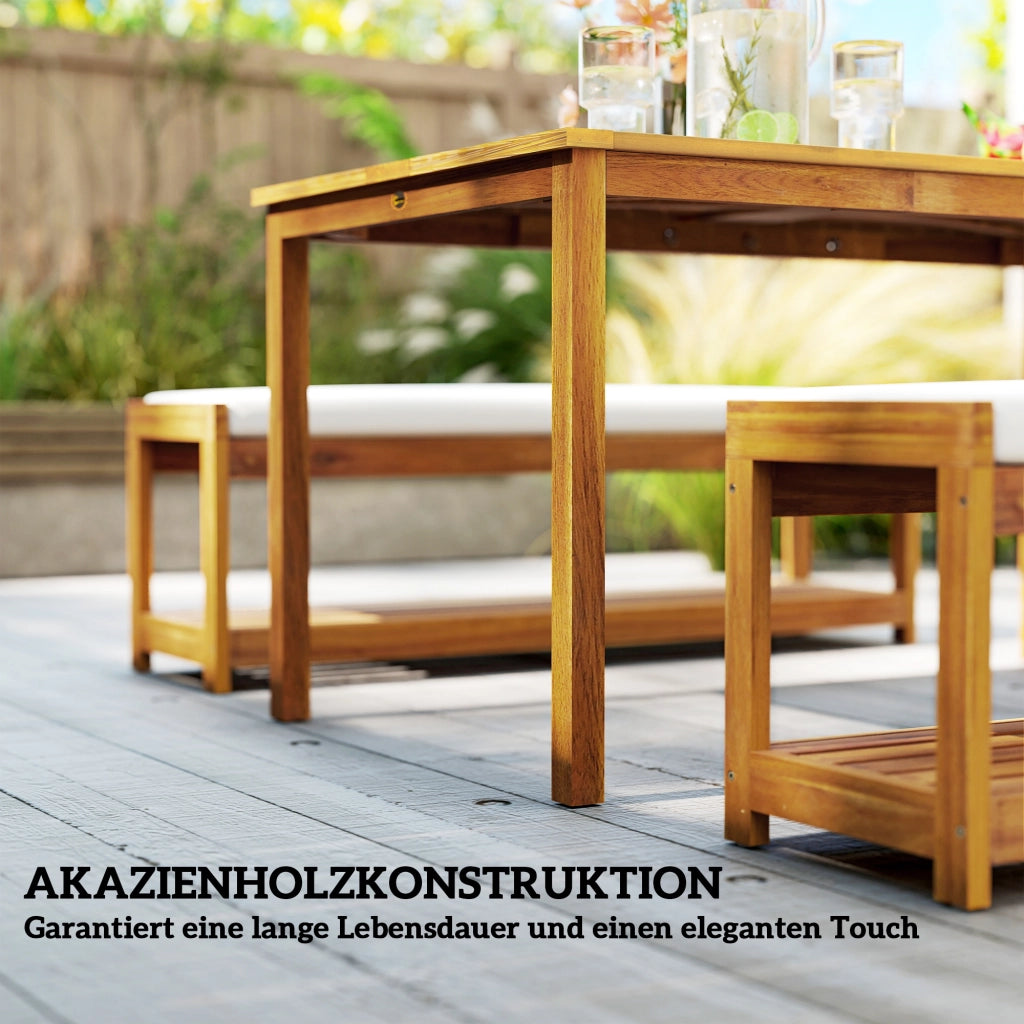 Set Giardino ¨C zephmum ¨C Teak, Tavolo e 2 Panche, 150x85x75 cm