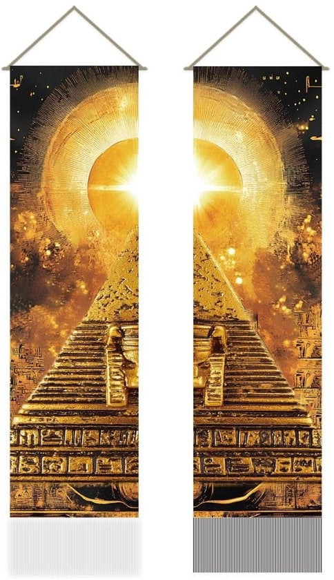 Set di Tappeti da Parete da 2 - Antico Egitto/Piramide - Mitologia - Doppia Porta/Gordiglio - Decorazione da Parete - 30 x 130 cm - Tappeto da Parete