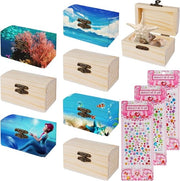 Mini cassa di legno 8 pezzi - 9 x 55 x 52 cm - da personalizzare - con adesivi diamantati - attività per bambini oceano Cassa di legno per hobby