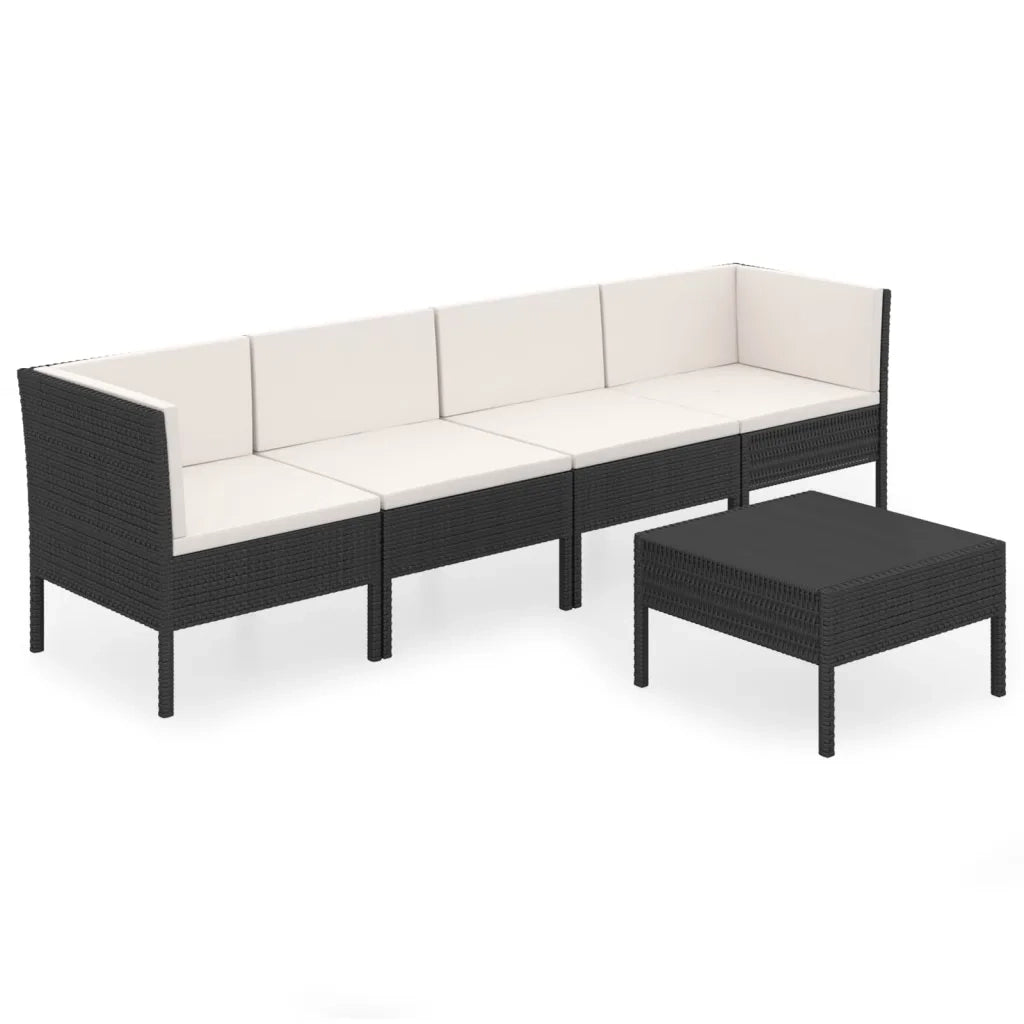 Set Divani da Giardino 5 pz con Cuscini in Polyrattan Nero cod mxl 41941