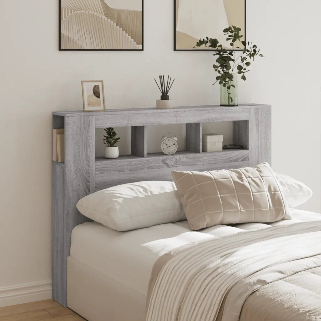 Testiera LED Grigio Sonoma 140x18,5x103,5 cm Legno Multistrato 837349