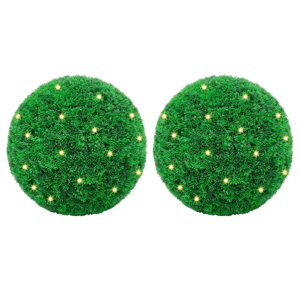 Sfere di Bosso Artificiale con Luci LED 2 pz Verdi 35 cm