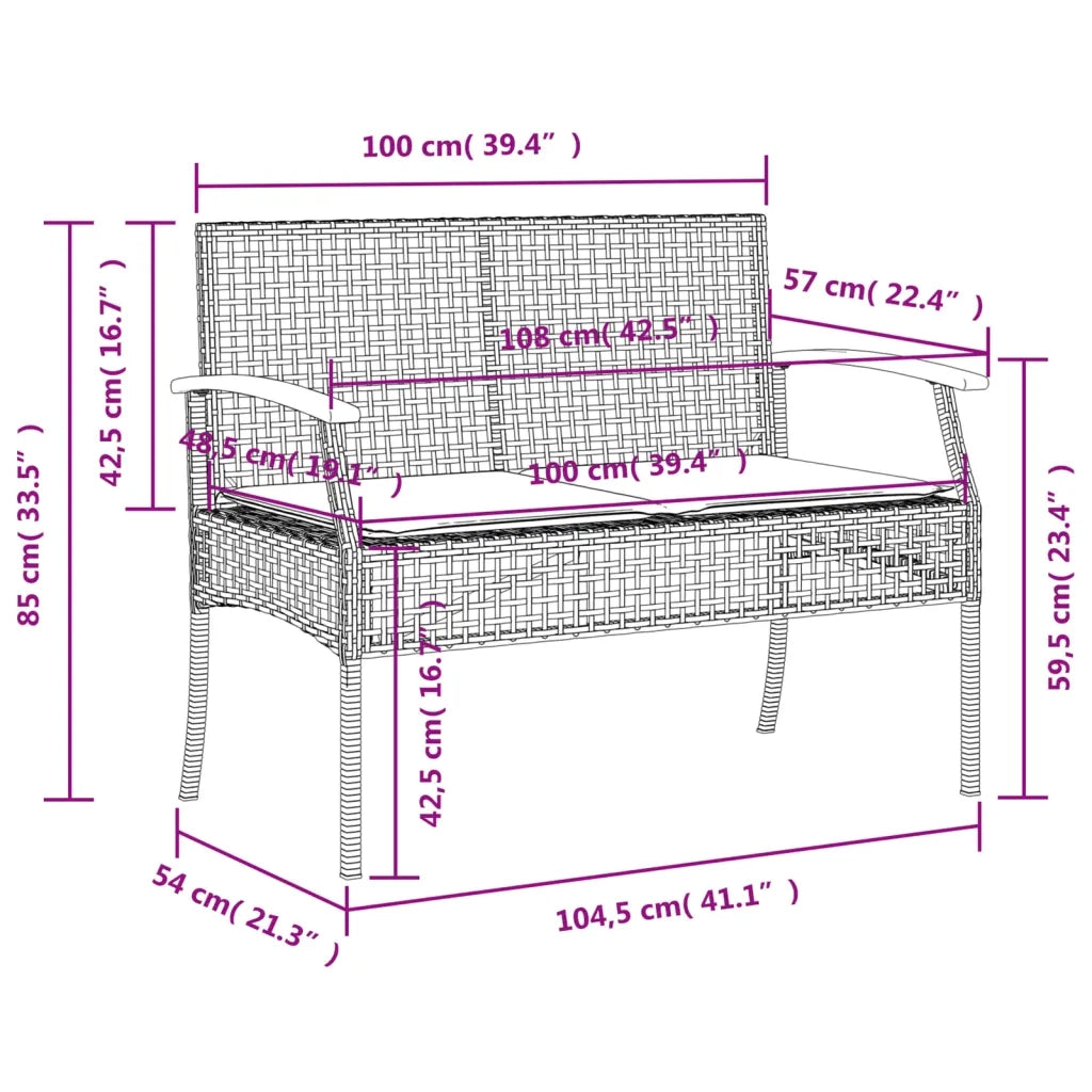 Set da Pranzo da Giardino 3 pz con Cuscini Beige in Polyrattan
