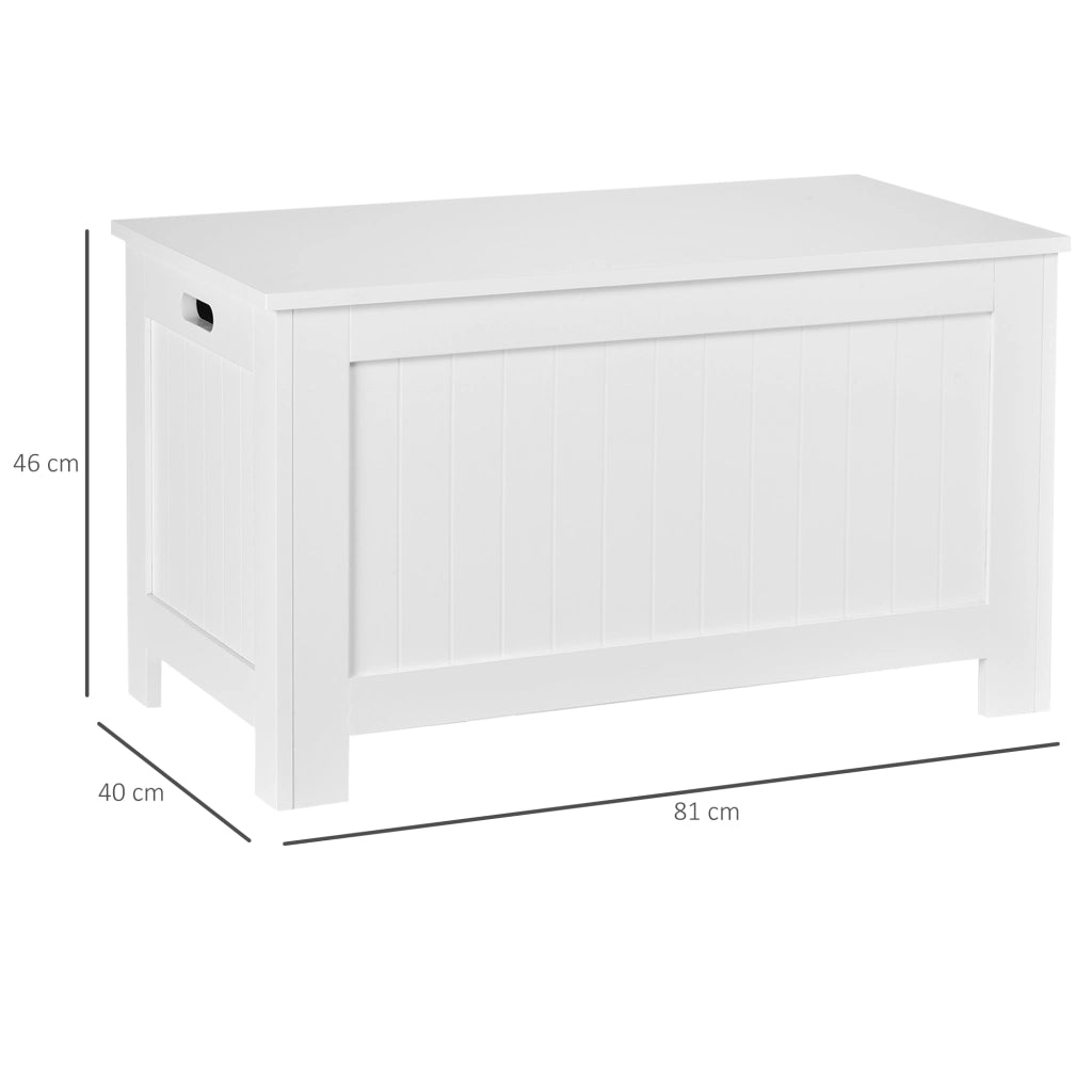 Panca Contenitore Multiuso in Legno MDF, 2 Maniglie e Apertura con Blocco di Sicurezza, 81x40x46cm, Bianco