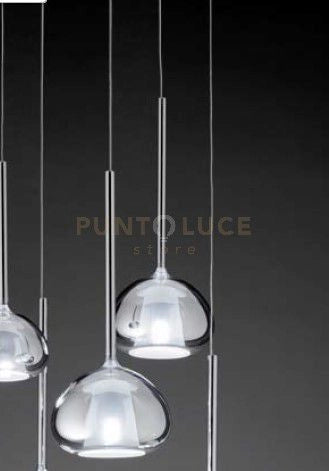 BEBA LAMPADARIO A SOSPENSIONE 3 LUCI LINEARE VETRI GRANDI CROMO ATTACCO G9 VETRI D.20CM
