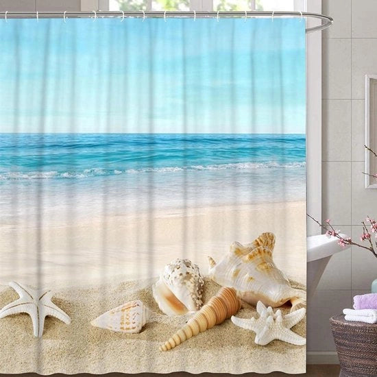 Tendal Pastello Mare Schiuma Stelle Tessuto Cielo Paravento Resistente alla muffa Blu Turquoise - 180 x 200 cm - Incl. 12 anelli C