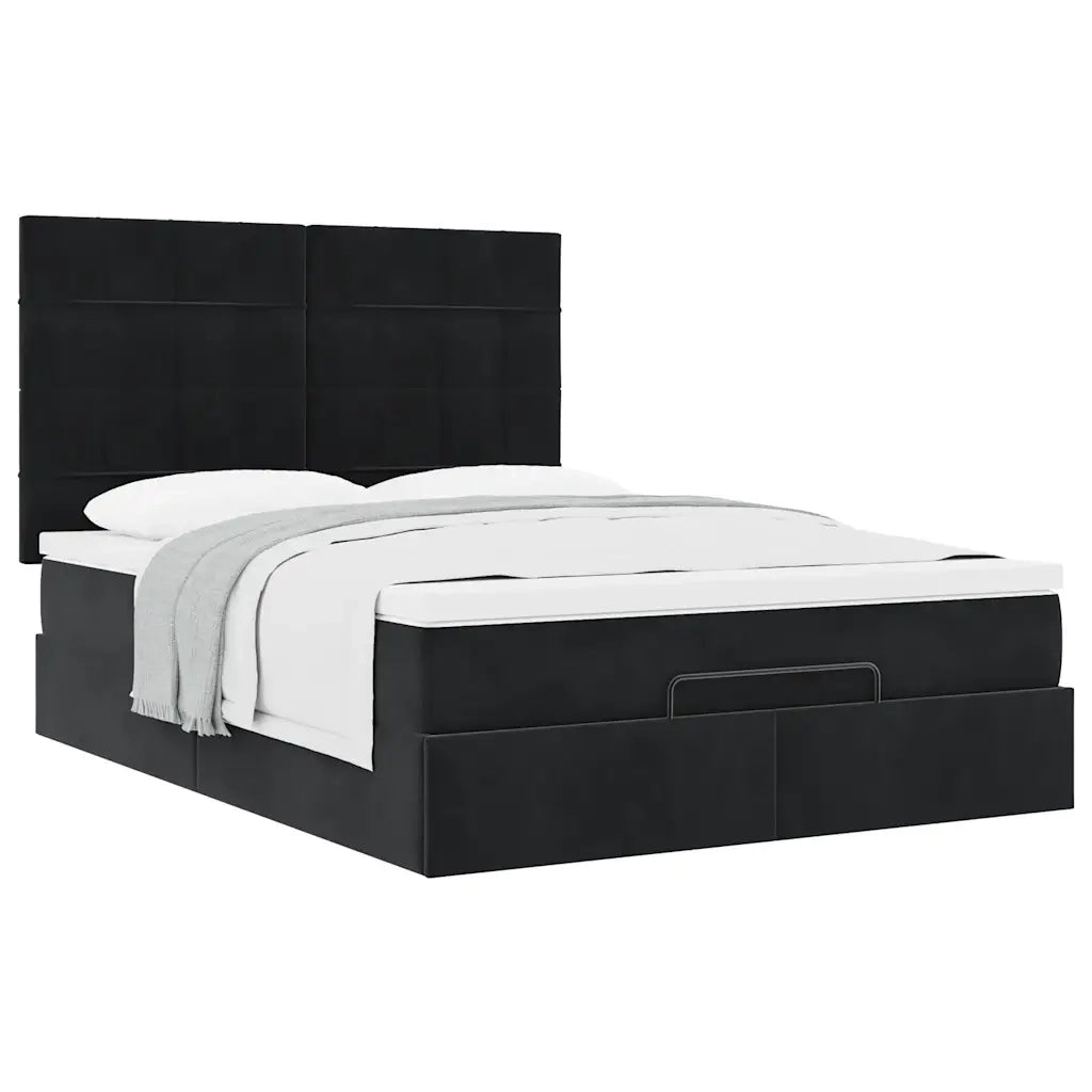 Struttura Letto Pouf con Materassi Nero 140x190 cm in Velluto 3313471