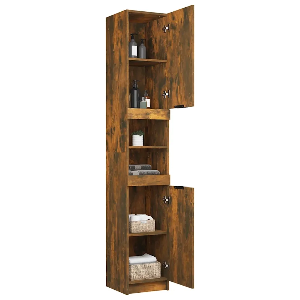 Armadietto Bagno | Armadio da bagno Rovere Fumo 32x34x188,5cm in Legno Multistrato