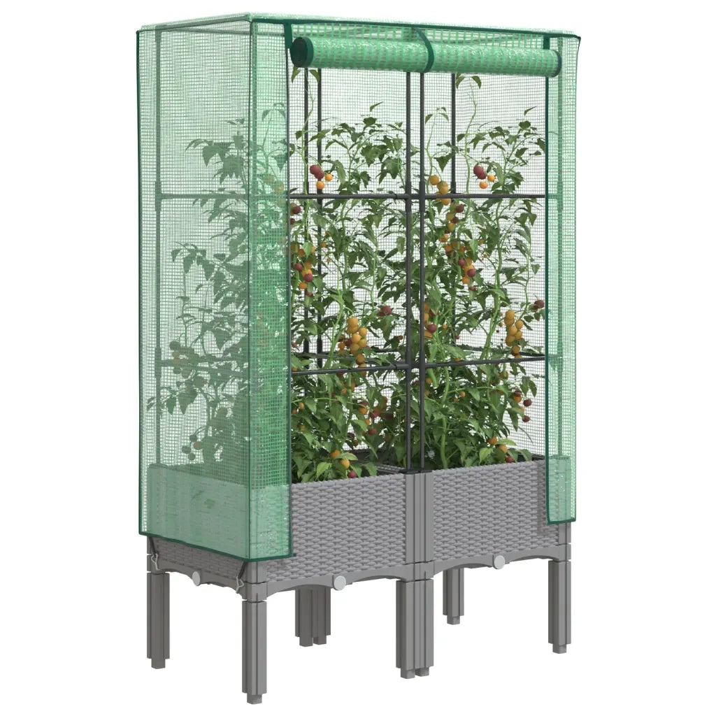 Fioriere | Cassetta per fiori | Letto Rialzato con Copertura Serra Effetto Rattan 80x40x140 cm