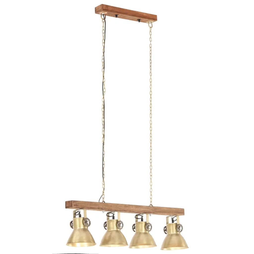 Lampada a Sospensione Industriale Ottone E27 Legno di Mango CFW1060217