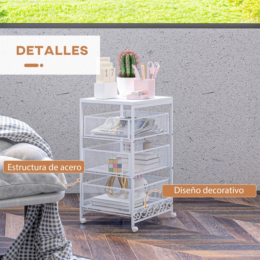 Carrello Portautensili 3 Livelli con Cestini ¨C zephmum ¨C Bianco 34x29,5x57,5cm