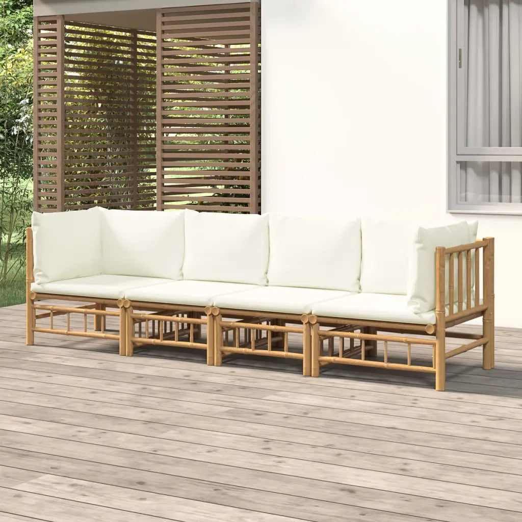 Set Salotto da Giardino 4pz con Cuscini Bianco Crema in BambÃ¹cod mxl 124287