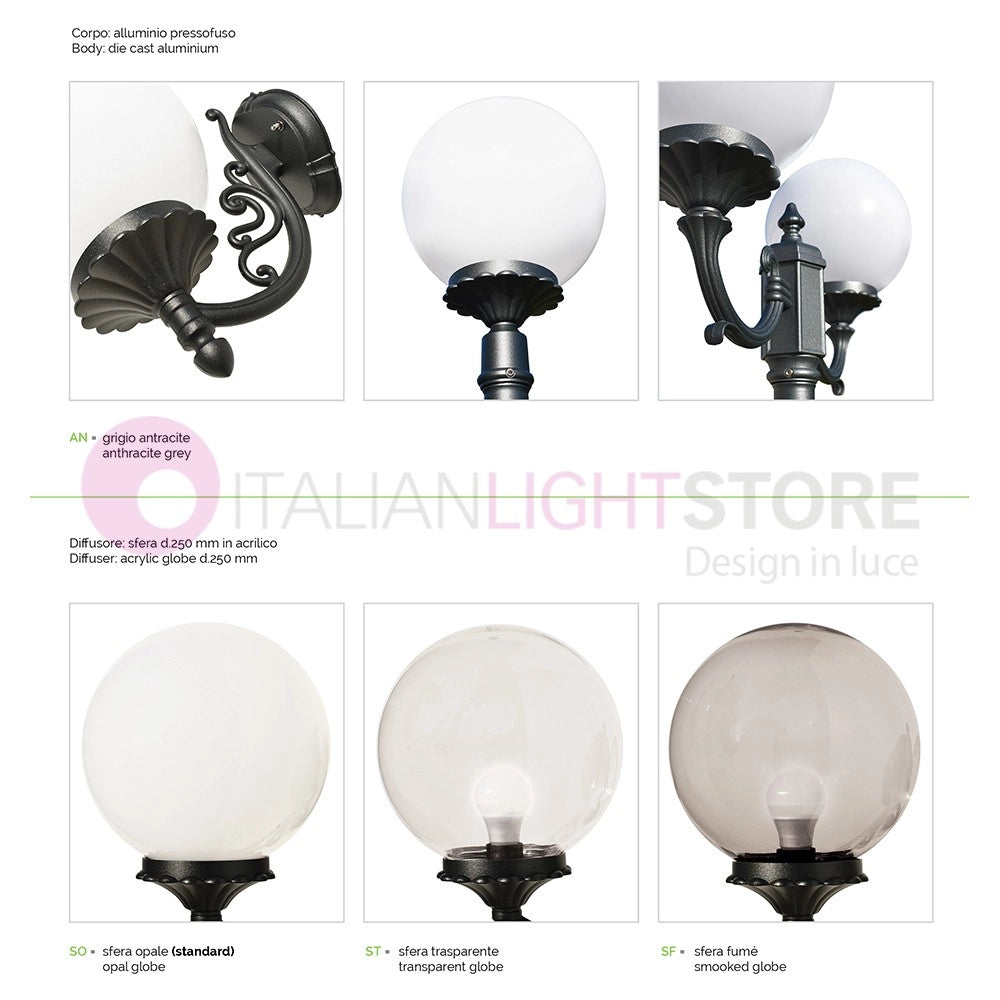 ORIONE ANTRACITE Lampione a 3 luci per Esterno Giardino con sfere globi policarbonato d.25 GARDENLIGHT
