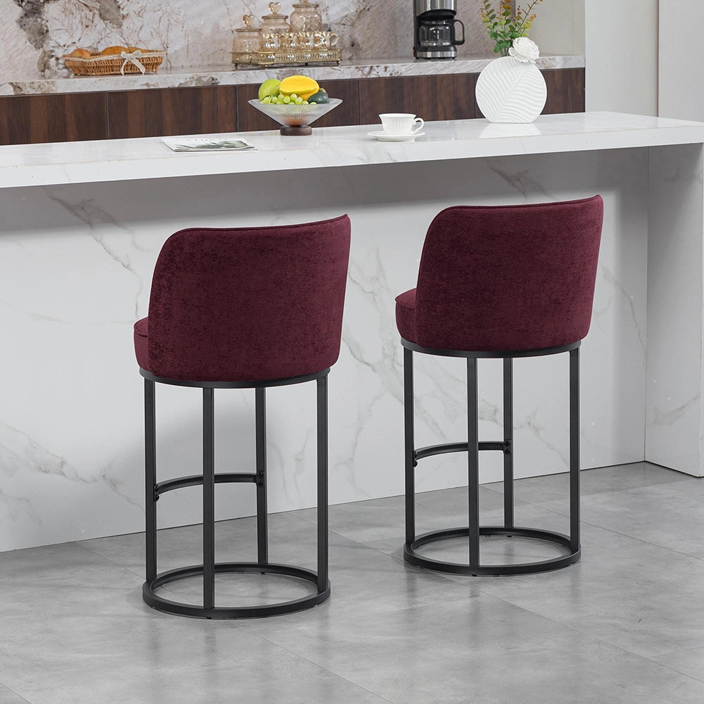 Sgabelli da bar in lino - Xylo - Set di due sgabelli da cucina con piedi in metallo nero, imbottiti e comodi per bar e sale da pranzo domestici